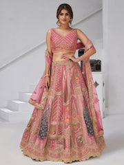 Dazzling Pink Zari Embroidered Banarasi Silk Bridesmaid Lehenga Choli