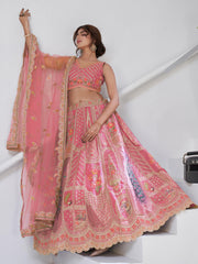 Dazzling Pink Zari Embroidered Banarasi Silk Bridesmaid Lehenga Choli