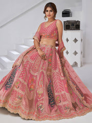 Dazzling Pink Zari Embroidered Banarasi Silk Bridesmaid Lehenga Choli