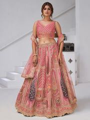 Dazzling Pink Zari Embroidered Banarasi Silk Bridesmaid Lehenga Choli