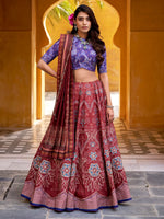 Stunning Maroon Digital Printed Silk Traditional Lehenga Choli