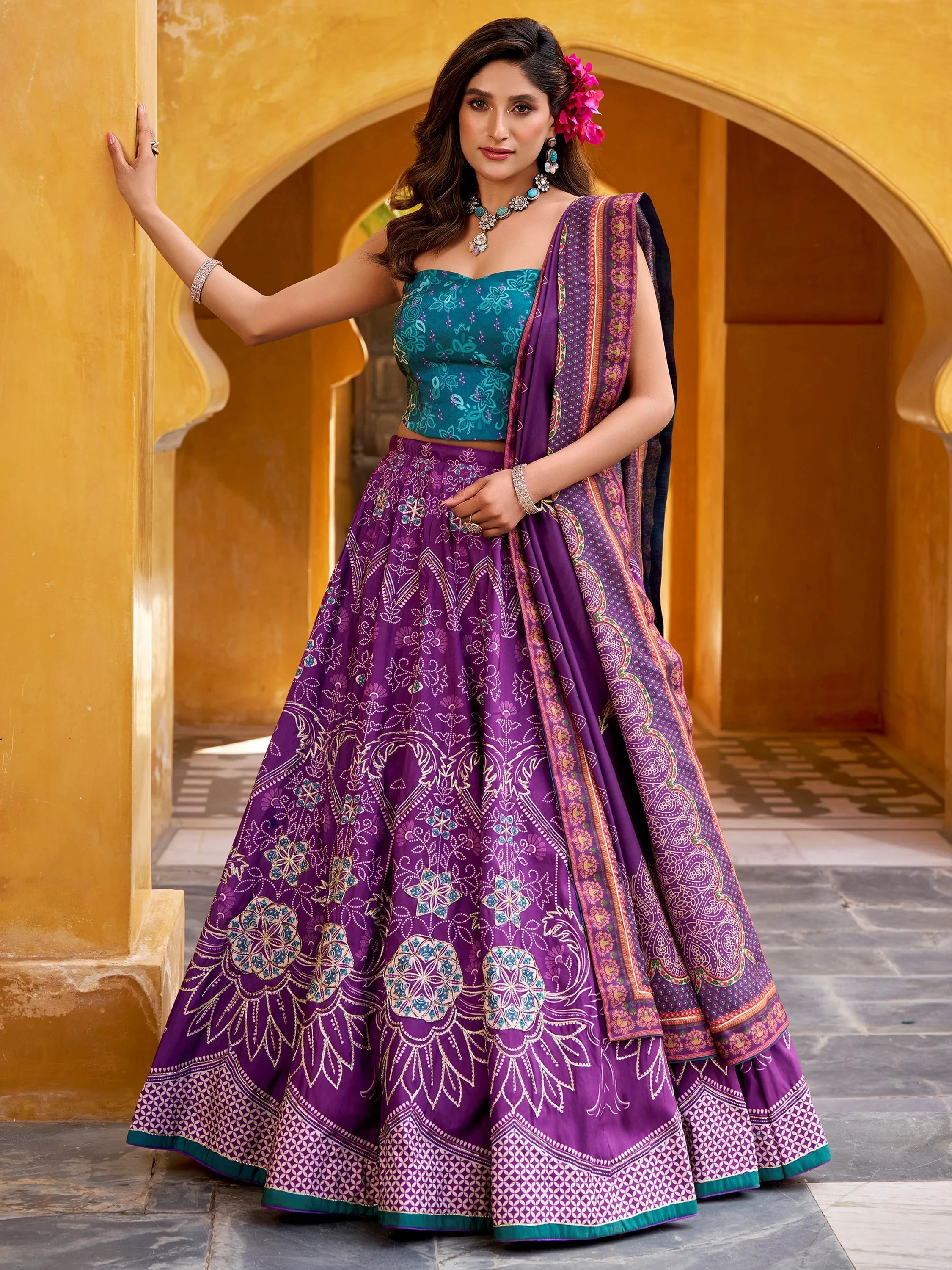 Stylish Purple Digital Printed Silk Function Wear Lehenga Choli With Dupatta