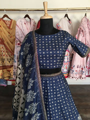 Wonderful Navy Blue Digital Printed Silk Festival Wear Lehenga Choli