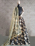 Precious Black Satin Floral Printed Festival Wear Lehenga Choli