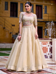 Enchanting Off-White Silk Wedding Wear Lehenga With Sequins Choli