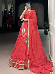 Amazing Red Badhani Printed Georgette Festival Wear Lehenga Choli