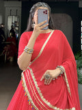 Amazing Red Badhani Printed Georgette Festival Wear Lehenga Choli
