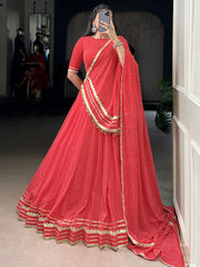 Amazing Red Badhani Printed Georgette Festival Wear Lehenga Choli