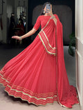 Amazing Red Badhani Printed Georgette Festival Wear Lehenga Choli