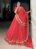 Amazing Red Badhani Printed Georgette Festival Wear Lehenga Choli