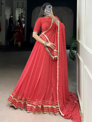 Amazing Red Badhani Printed Georgette Festival Wear Lehenga Choli