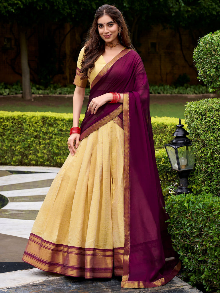 Fabulous Beige Zari Weaving Kanjivaram Traditional Lehenga Choli With Dupatta