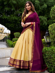 Fabulous Beige Zari Weaving Kanjivaram Traditional Lehenga Choli With Dupatta