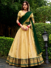 Elegant Beige Zari Weaving Kanjivaram Lehenga Choli With Dupatta