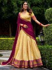 Wonderful Beige Zari Weaving Kanjivaram Traditional Lehenga Choli With Dupatta