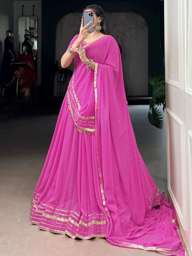 Outstanding Pink Badhani Printed Georgette Traditional Lehenga Choli