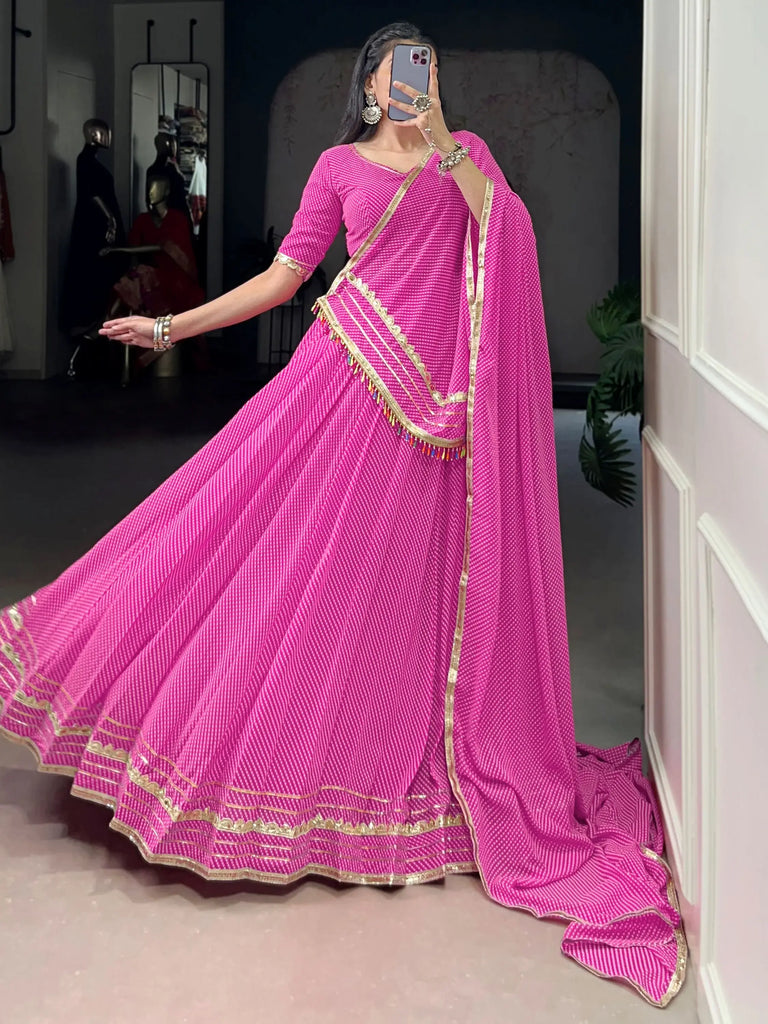 Outstanding Pink Badhani Printed Georgette Traditional Lehenga Choli