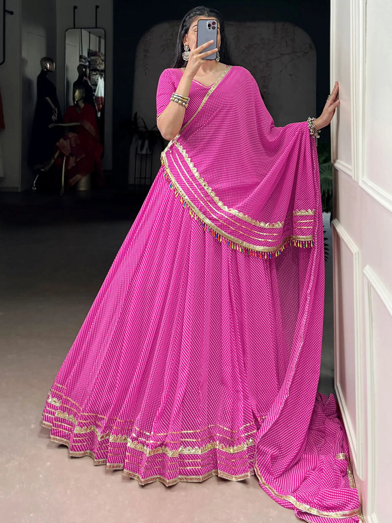 Outstanding Pink Badhani Printed Georgette Traditional Lehenga Choli