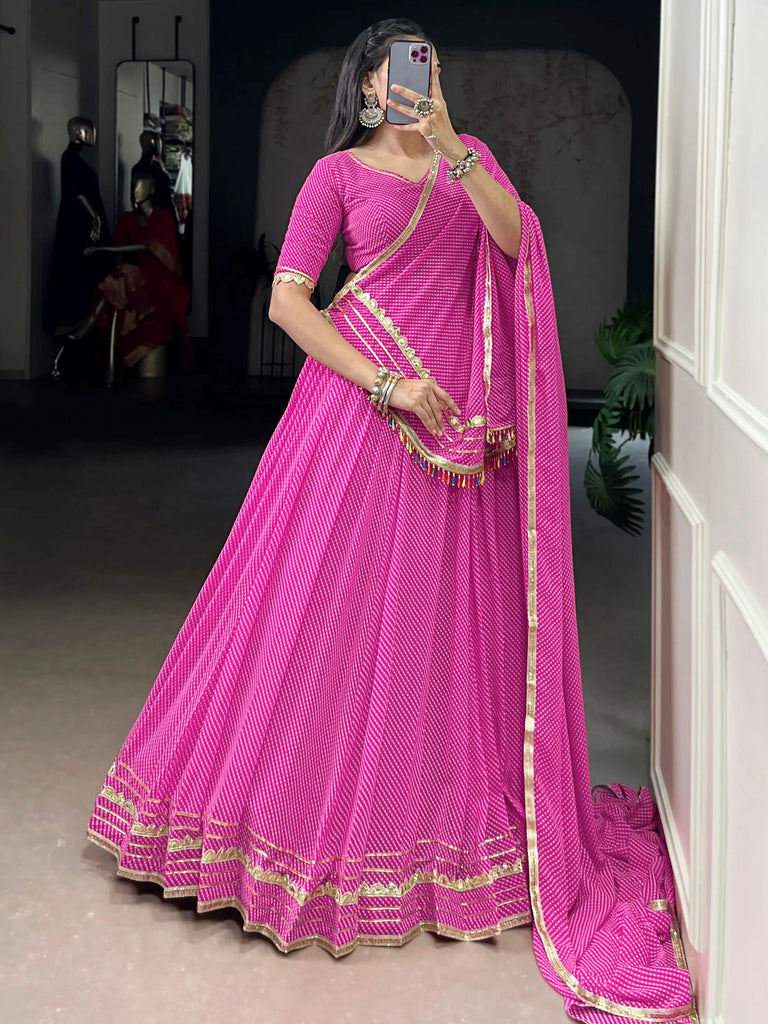 Outstanding Pink Badhani Printed Georgette Traditional Lehenga Choli
