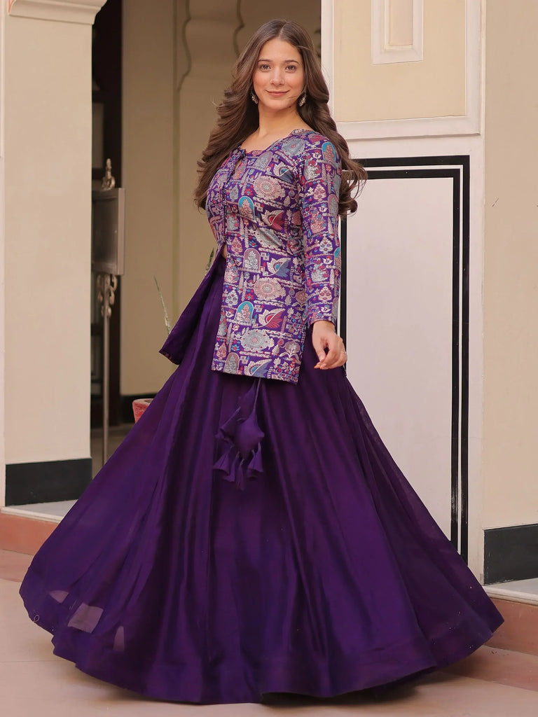 Awesome Purple Silk Weaving Party Wear Lehenga With Jacket