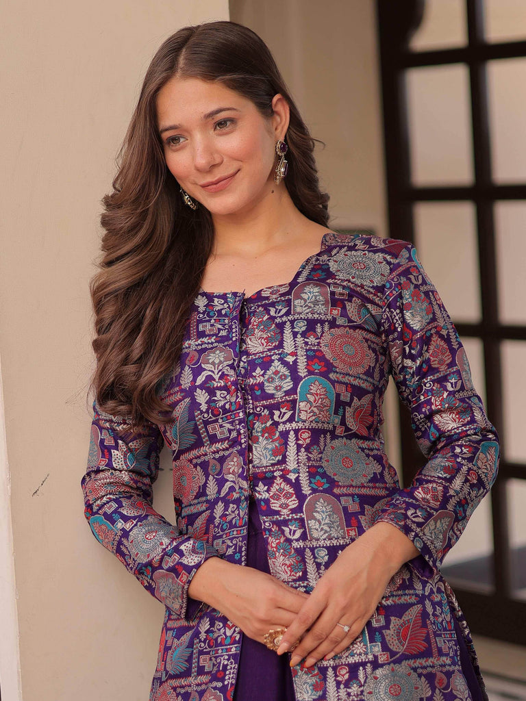 Awesome Purple Silk Weaving Party Wear Lehenga With Jacket
