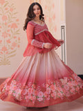 Adorable Red Organza Beads Work Designer Peplum Top With Lehenga