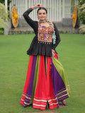 Sweet Red Rayon Kutchi Work Navratri Wear Pelpum Top With Lehenga
