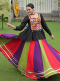 Sweet Red Rayon Kutchi Work Navratri Wear Pelpum Top With Lehenga