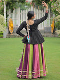 Artistic Multi-Color Rayon Gamthi Work Navratri Lehenga With Peplum Top