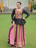 Artistic Multi-Color Rayon Gamthi Work Navratri Lehenga With Peplum Top