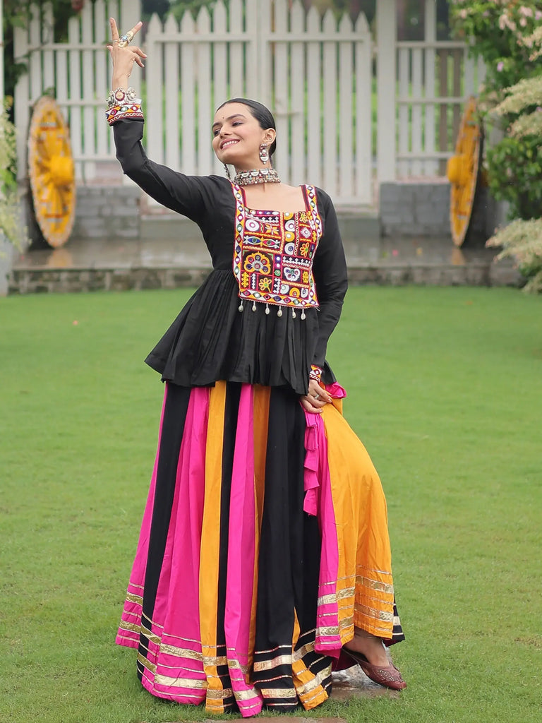 Gorgeous Multi-Color Rayon Kutchi Work Lehenga With Peplum Top
