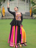 Gorgeous Multi-Color Rayon Kutchi Work Lehenga With Peplum Top