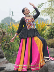 Gorgeous Multi-Color Rayon Kutchi Work Lehenga With Peplum Top