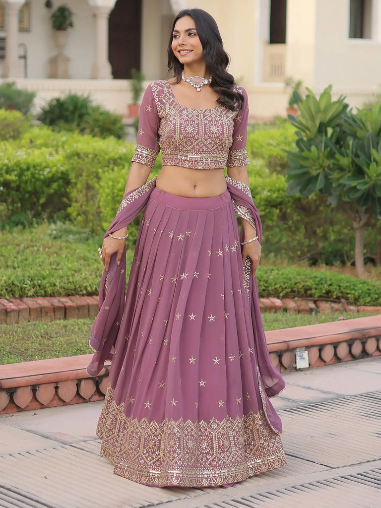Beautiful Pink Zari Embroidered Georgette Festive Wear Lehenga Choli