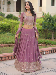 Beautiful Pink Zari Embroidered Georgette Festive Wear Lehenga Choli