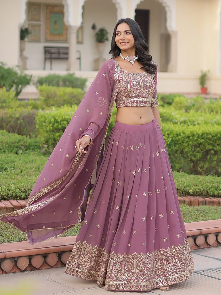 Beautiful Pink Zari Embroidered Georgette Festive Wear Lehenga Choli