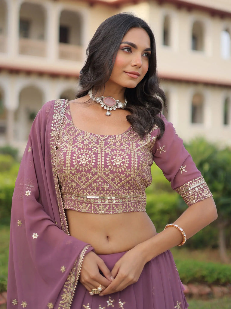 Beautiful Pink Zari Embroidered Georgette Festive Wear Lehenga Choli
