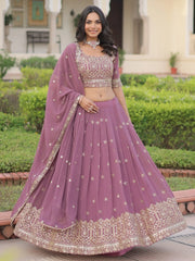 Beautiful Pink Zari Embroidered Georgette Festive Wear Lehenga Choli
