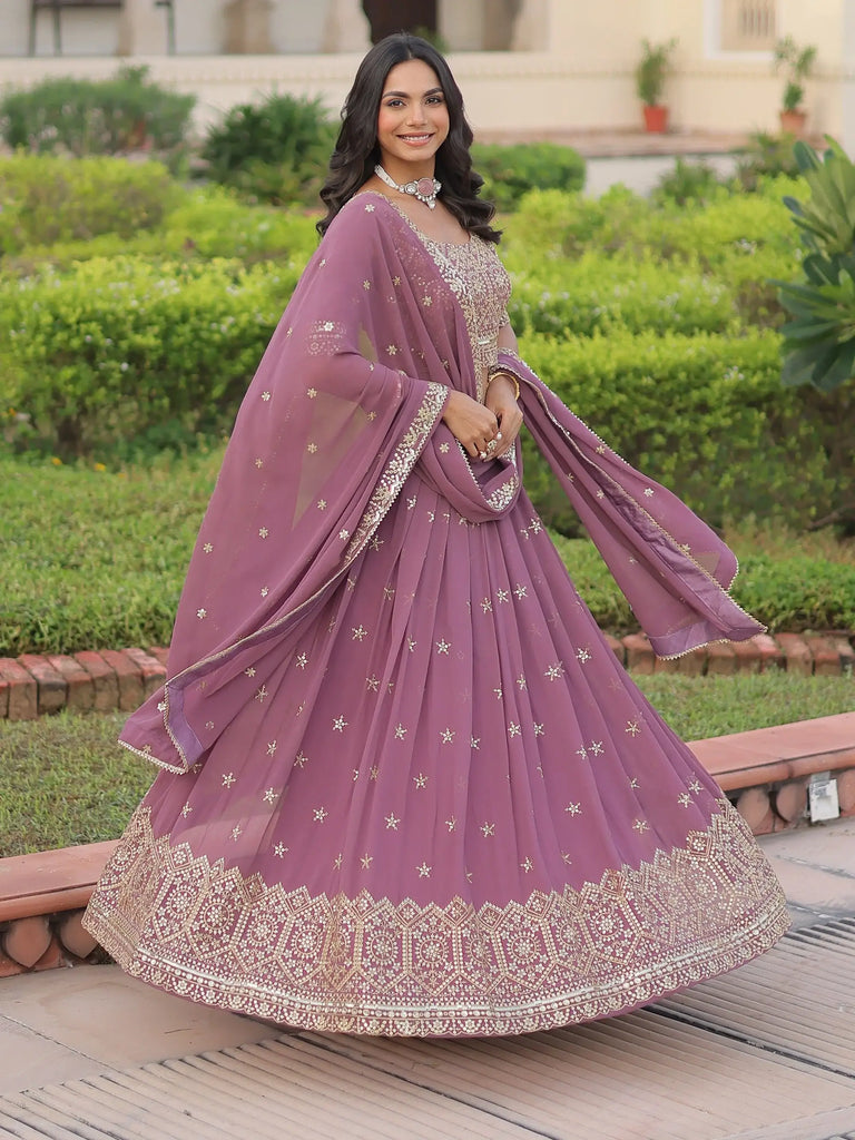 Beautiful Pink Zari Embroidered Georgette Festive Wear Lehenga Choli
