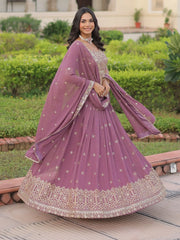 Beautiful Pink Zari Embroidered Georgette Festive Wear Lehenga Choli