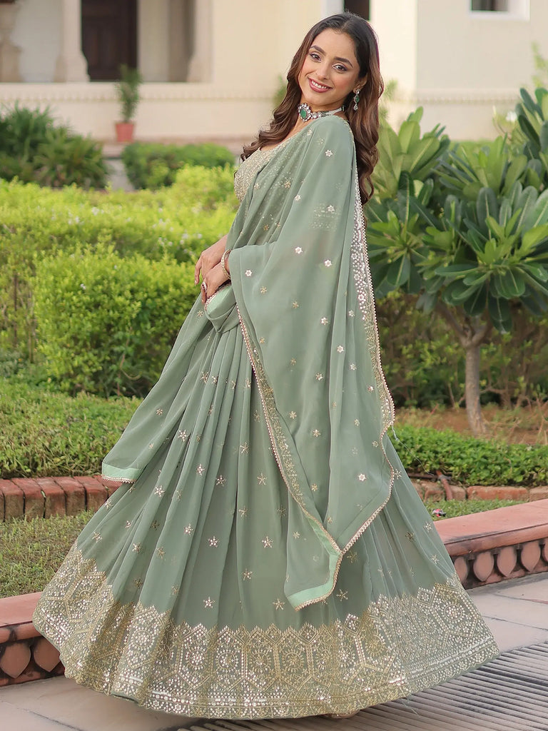 Sparkling Green Zari Embroidered Georgette Wedding Wear Lehenga Choli