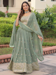 Sparkling Green Zari Embroidered Georgette Wedding Wear Lehenga Choli