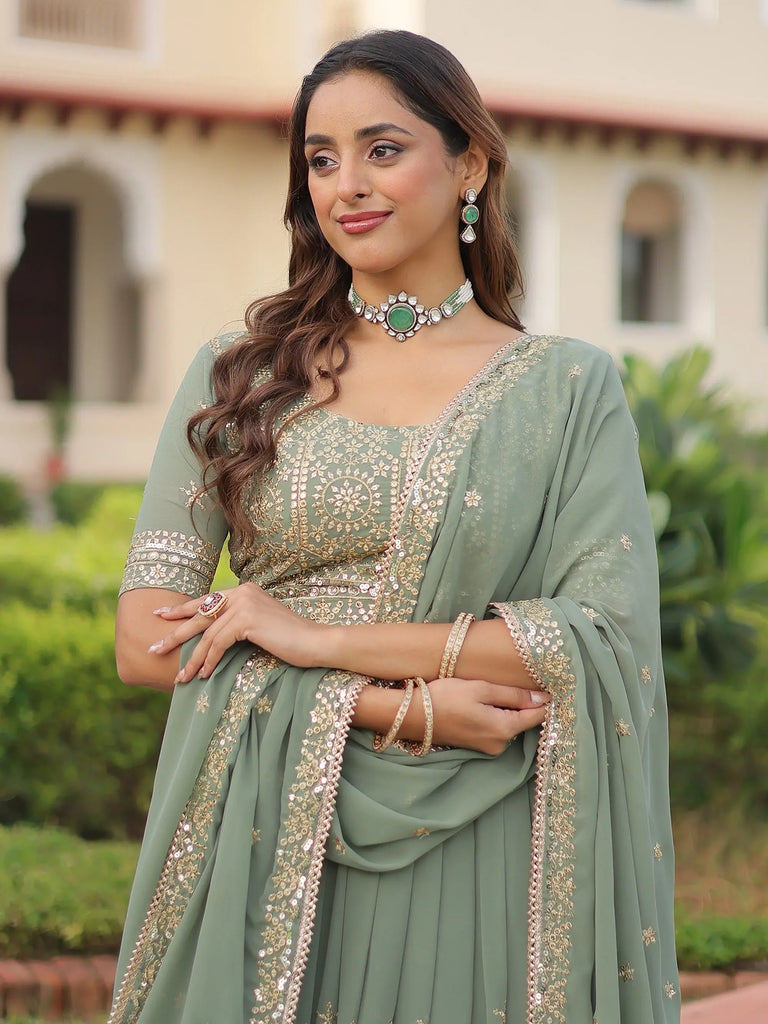 Sparkling Green Zari Embroidered Georgette Wedding Wear Lehenga Choli