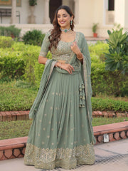 Sparkling Green Zari Embroidered Georgette Wedding Wear Lehenga Choli
