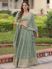 Sparkling Green Zari Embroidered Georgette Wedding Wear Lehenga Choli