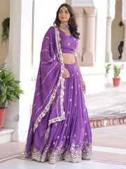 Elegant Purple Zari Embroidered Silk Festive Wear Lehenga Choli