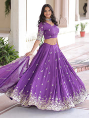 Elegant Purple Zari Embroidered Silk Festive Wear Lehenga Choli