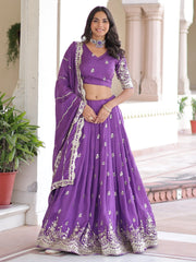 Elegant Purple Zari Embroidered Silk Festive Wear Lehenga Choli