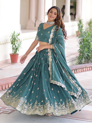 Gorgeous Green Sequins Embroidered Silk Festive Wear Lehenga Choli