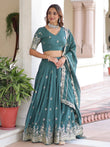 Gorgeous Green Sequins Embroidered Silk Festive Wear Lehenga Choli